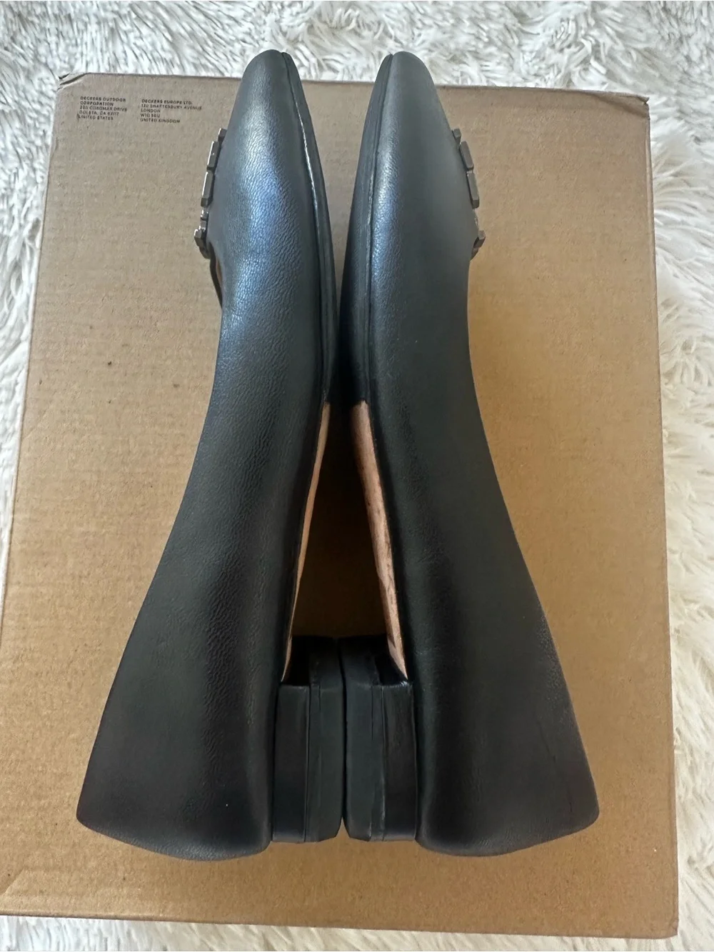 Tory Burch Pointed Toe Leather Flats Black Crystal Double T Logo Women’s Size 8